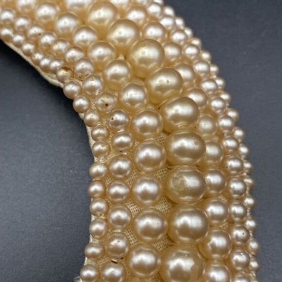 Vintage Glentex Ivory Pearl Beaded Collar 1950's 1960’s Japan Handmade LOOK READ - Picture 7 of 14
